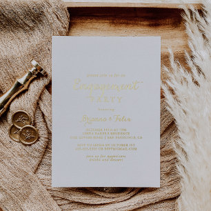 Invitación Con Relieve Metalizado Fiesta de compromiso con caligrafía moderna en oro