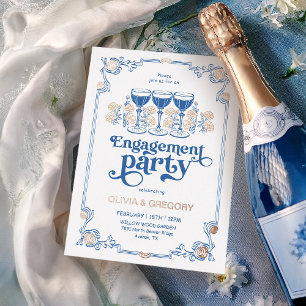 Invitación Con Relieve Metalizado Fiesta de compromiso con champán Vintage Sparkling