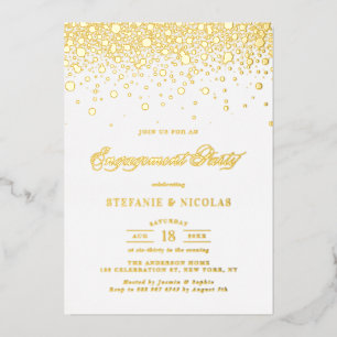 Invitación Con Relieve Metalizado Fiesta de compromiso con confeti elegante con reli