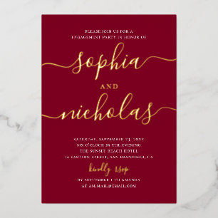 Invitación Con Relieve Metalizado Fiesta de compromiso con elegante escritura en oro