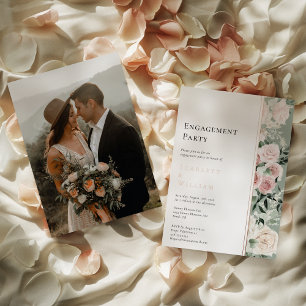 Invitación Con Relieve Metalizado Fiesta de compromiso con foto moderna en oro rosa