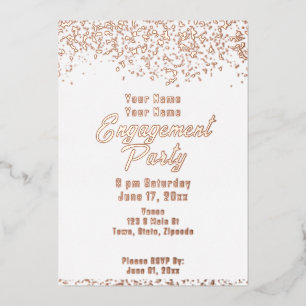 Invitación Con Relieve Metalizado Fiesta de Compromiso con Hoja de Oro Blanco y Rosa