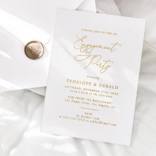 Invitación Con Relieve Metalizado Fiesta de compromiso con letra de caligrafía elega