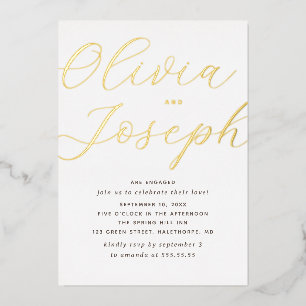 Invitación Con Relieve Metalizado Fiesta de Compromiso con Letra Dorada Foto Minim