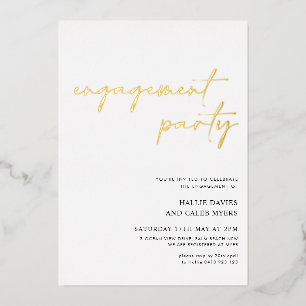Invitación Con Relieve Metalizado Fiesta de compromiso con letra simple moderna con