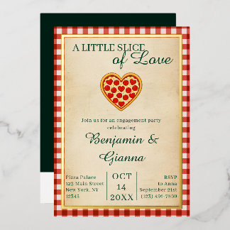Invitación Con Relieve Metalizado Fiesta de compromiso de amor por pizza elegante mo