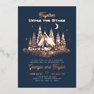Invitación Con Relieve Metalizado Fiesta de Compromiso de Camping Caprichoso Bajo la