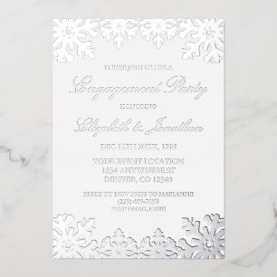 Invitación Con Relieve Metalizado Fiesta de compromiso de copo de nieve de invierno