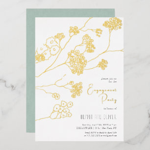 Invitación Con Relieve Metalizado Fiesta de Compromiso de Flores Blancas Pequeñas