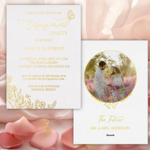 Invitación Con Relieve Metalizado Fiesta de Compromiso de Flores del Prado 