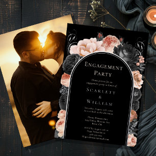Invitación Con Relieve Metalizado Fiesta de compromiso de foto de arco gótico vintag