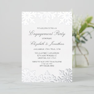 Invitación Con Relieve Metalizado Fiesta de Compromiso de Invierno Copo de Nieve Pla