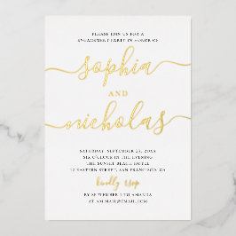 Invitación Con Relieve Metalizado Fiesta de Compromiso de Oro | Boda Minimalista Ele