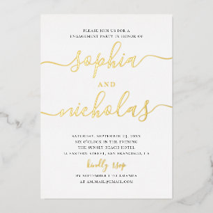 Invitación Con Relieve Metalizado Fiesta de Compromiso de Oro   Boda Minimalista Ele