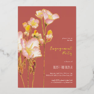 Invitación Con Relieve Metalizado Fiesta de Compromiso de Ranúnculos Brillantes de V