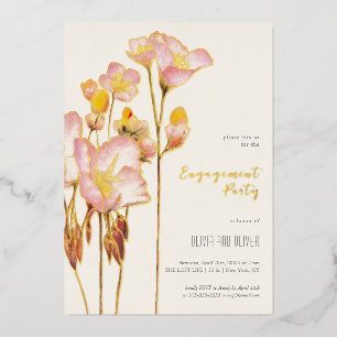 Invitación Con Relieve Metalizado Fiesta de Compromiso de Ranúnculos Brillantes de V
