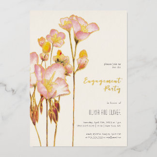 Invitación Con Relieve Metalizado Fiesta de Compromiso de Ranúnculos Brillantes de V
