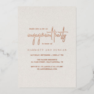 Invitación Con Relieve Metalizado Fiesta de Compromiso Elegante Beige Neutral Atempo