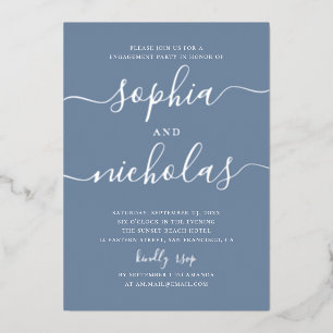 Invitación Con Relieve Metalizado Fiesta de compromiso elegante con guión moderno az