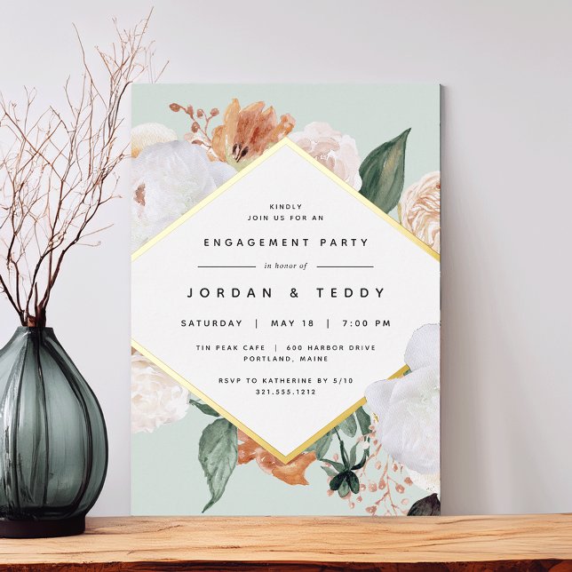 Invitación Con Relieve Metalizado Fiesta de compromiso floral boho moderna (Subido por el creador)