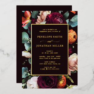 Invitación Con Relieve Metalizado Fiesta de compromiso floral de eucalipto otoñal ch
