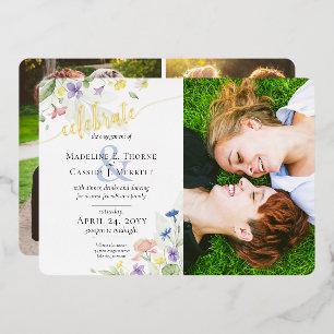 Invitación Con Relieve Metalizado Fiesta de compromiso floral de flores silvestres e