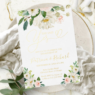 Invitación Con Relieve Metalizado Fiesta de compromiso Floral Ella dijo que sí