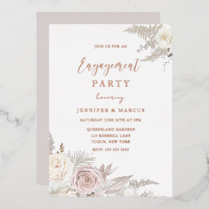 Invitación Con Relieve Metalizado Fiesta de Compromiso Floral Rosa Polvo y Marfil Do