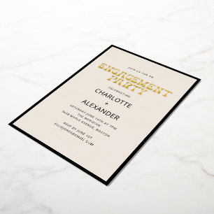 Invitación Con Relieve Metalizado Fiesta de compromiso Groovy Retro Gold Black Cream