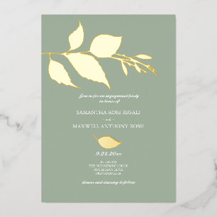 Invitación Con Relieve Metalizado Fiesta de Compromiso Minimalista Verde