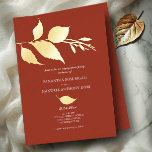 Invitación Con Relieve Metalizado Fiesta de Compromiso Naranja Quemada