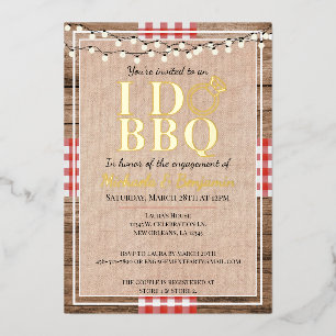 Invitación Con Relieve Metalizado Fiesta de compromiso Rustic I Do BBQ para parejas
