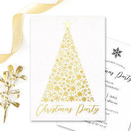 Invitación Con Relieve Metalizado Fiesta de copos de nieve del árbol de Navidad dora