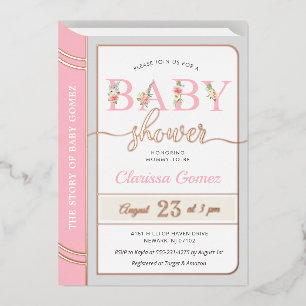 Invitación Con Relieve Metalizado Fiesta de Cuento de Hadas para Bebé Niña Rosa