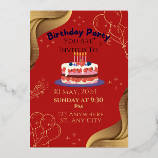 Invitación Con Relieve Metalizado Fiesta de cumpleaños