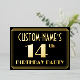 Invitación Con Relieve Metalizado Fiesta de cumpleaños 14: Art Deco Look "14", con n