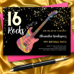 Invitación Con Relieve Metalizado Fiesta de cumpleaños 16 Rock and Roll