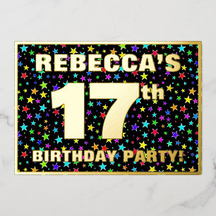 Invitación Con Relieve Metalizado Fiesta de cumpleaños 17 — Patrón de estrellas dive