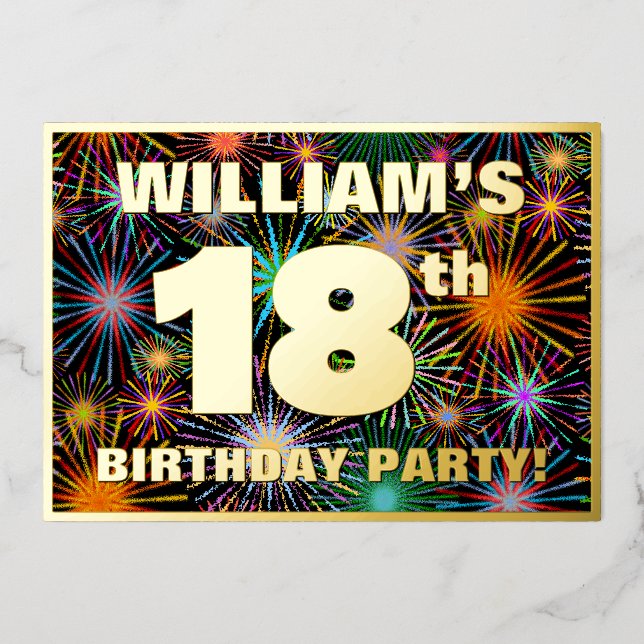 Invitación Con Relieve Metalizado Fiesta de cumpleaños 18 — aspecto divertido y colo (Anverso)