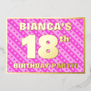 Invitación Con Relieve Metalizado Fiesta de cumpleaños 18 — Corazones y franjas dive