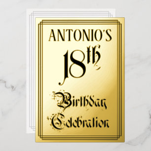 Invitación Con Relieve Metalizado Fiesta de cumpleaños 18 — Letra elegante + nombre 