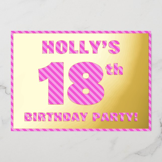 Invitación Con Relieve Metalizado Fiesta de cumpleaños 18 — Negrita, diversión, fran (Anverso)