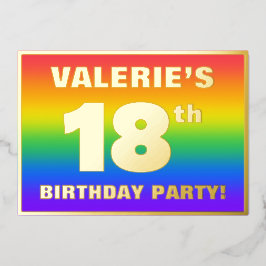 Invitación Con Relieve Metalizado Fiesta de cumpleaños 18: Patrón arcoiris divertido
