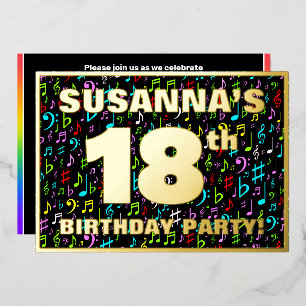Invitación Con Relieve Metalizado Fiesta de cumpleaños 18 — Símbolos de música diver