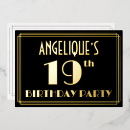 Invitación Con Relieve Metalizado Fiesta de cumpleaños 19: Art Deco Look "19", con n