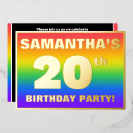 Invitación Con Relieve Metalizado Fiesta de cumpleaños 20: Patrón de arcoíris divert