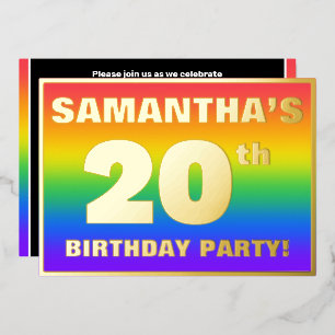Invitación Con Relieve Metalizado Fiesta de cumpleaños 20: Patrón de arcoíris divert