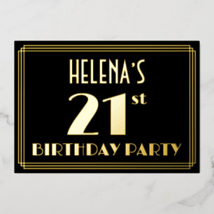Invitación Con Relieve Metalizado fiesta de cumpleaños 21: Art Deco Look "21", con n