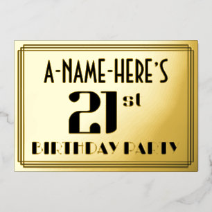 Invitación Con Relieve Metalizado fiesta de cumpleaños 21: Aspecto de Art Deco "21"