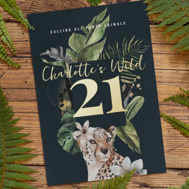 Invitación Con Relieve Metalizado Fiesta de cumpleaños 21 de Leopardo de la selva sa (Subido por el creador)